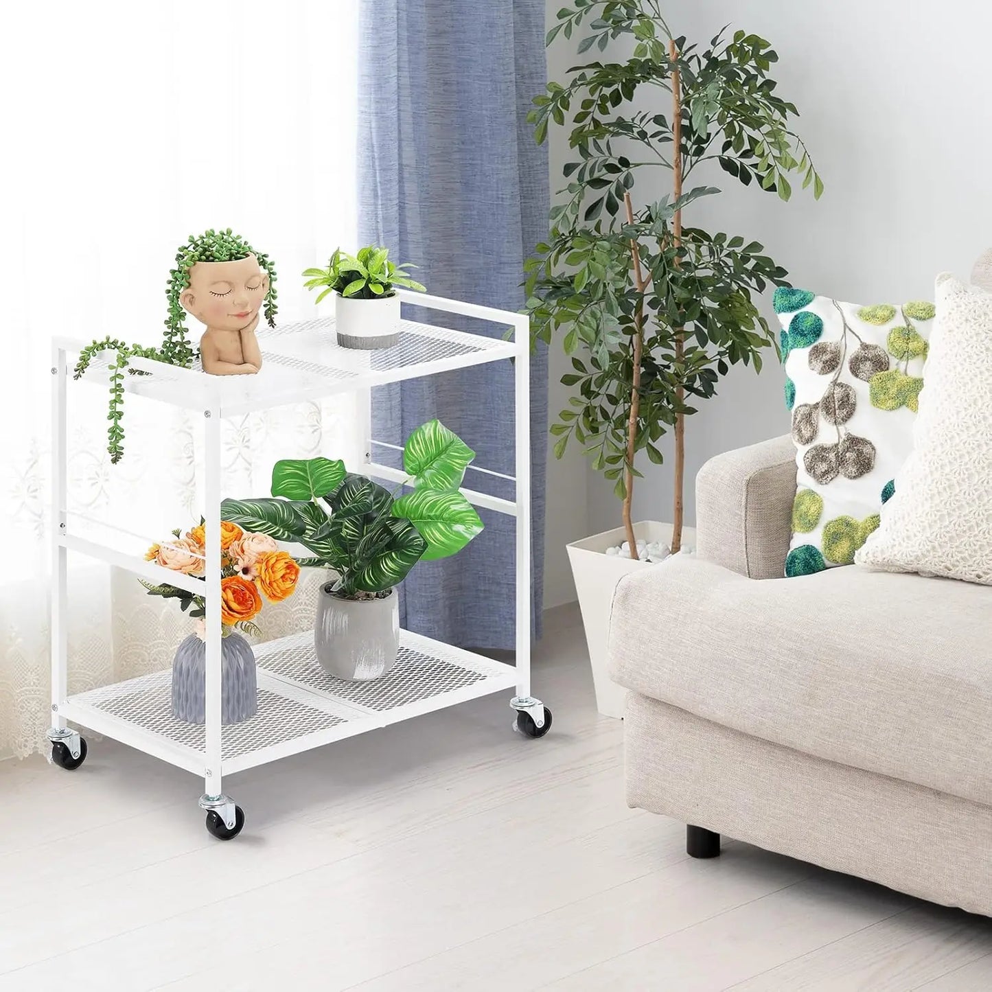 Computer Tower Stand White PC Tower Stand 2 Tier CPU Holder with Wheels Metal Mobile Computer Tower Cart Rolling PC Cart Floor