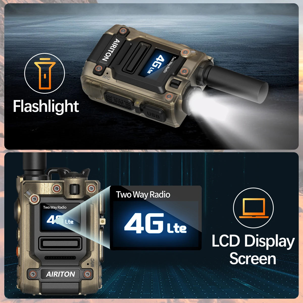 2X AIRITON AI-G7 Global Network POC Radio Walkie Talkie 4G Unlimited Range Type-C Long Range Sim Card Two Way Radio for Camping