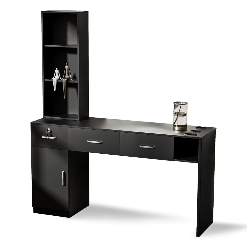 Barber Salon Station for Hair Stylist, Salon Wall Mount Station with Barber Cabinet and Barber Desk, Hair Salon Stations