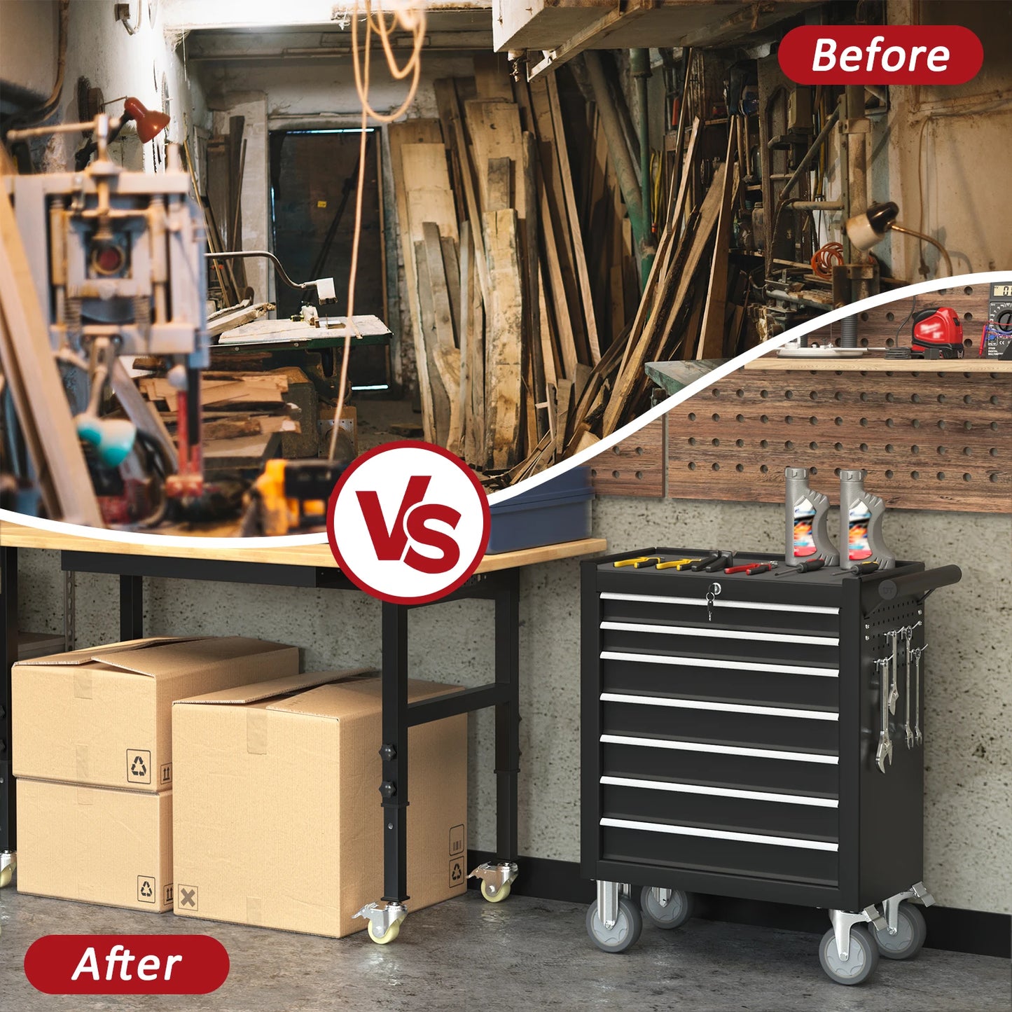 7 Drawers Rolling Tool Chest with Wheels and Drawers