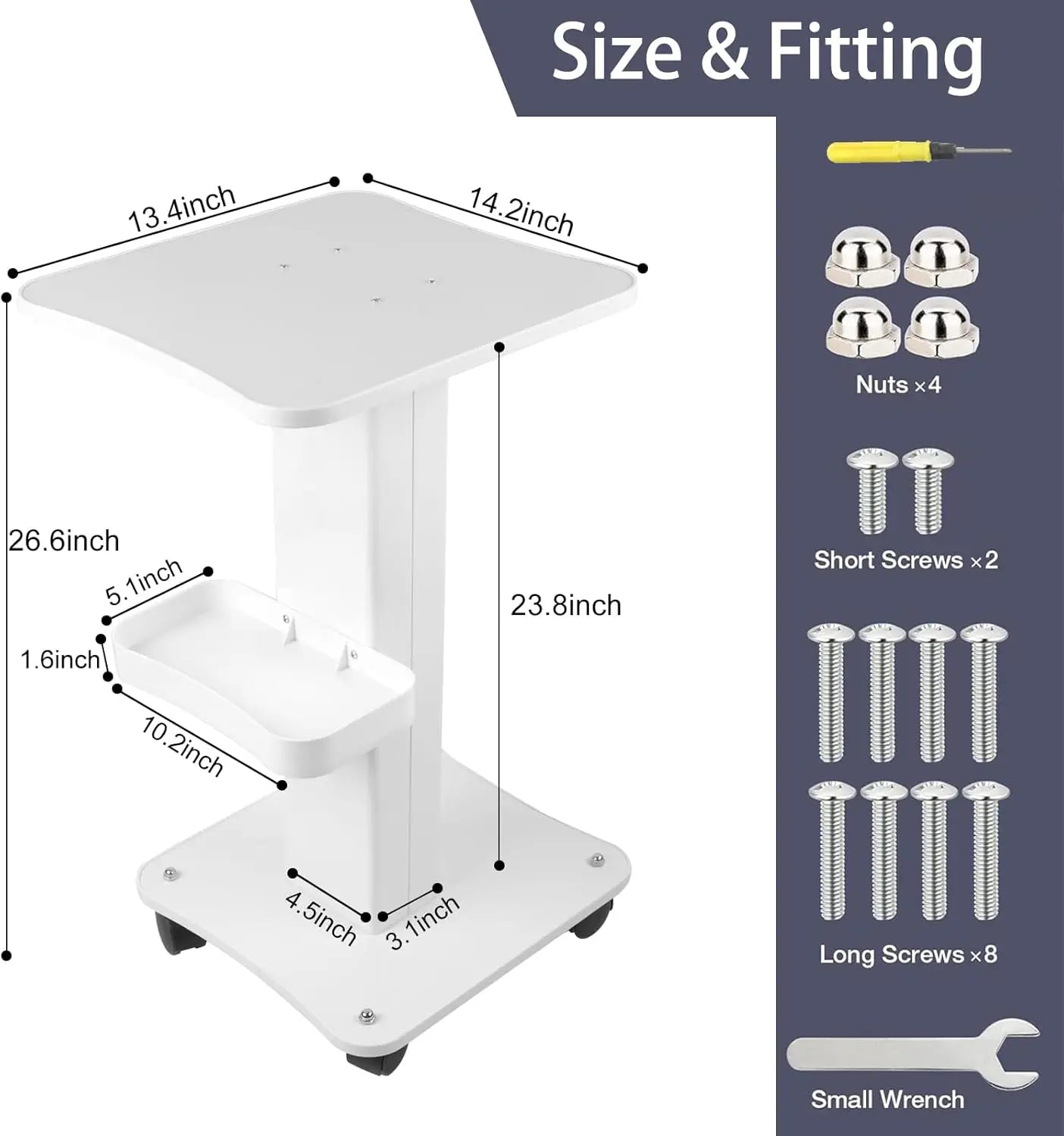 Beauty Salon Trolley Cart with Wheels, 3 Tier Beauty Rolling Cart, Rotate Adjustable Tattoo Table Salon Spa Rolling Trolly