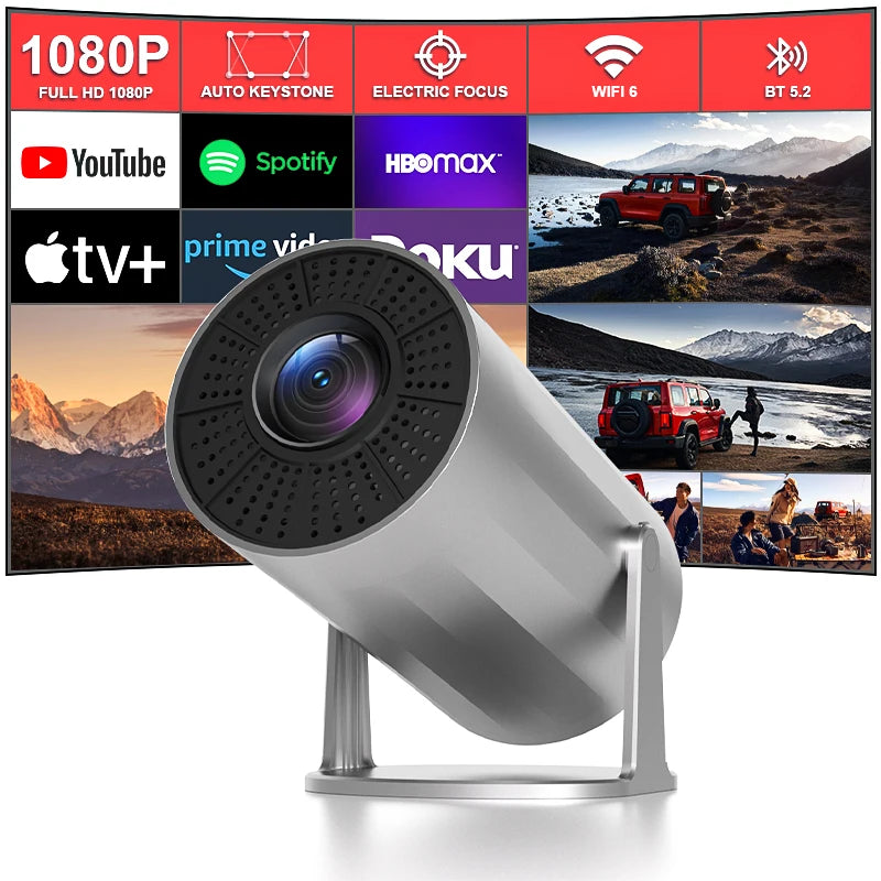 2025 New 4K Smart Android Projector - 180 °   Rotating Stand + Auto Keystone, Home/Office/Camping All-In-One - Wifi/Bluetooth Dual