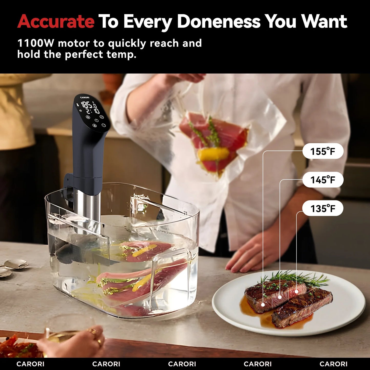 Sous Vide Machine 1100W, Sous Vide Precision Cooker, Ultra Quiet Immersion Circulator with Recipes, Accurate Temperature, Black