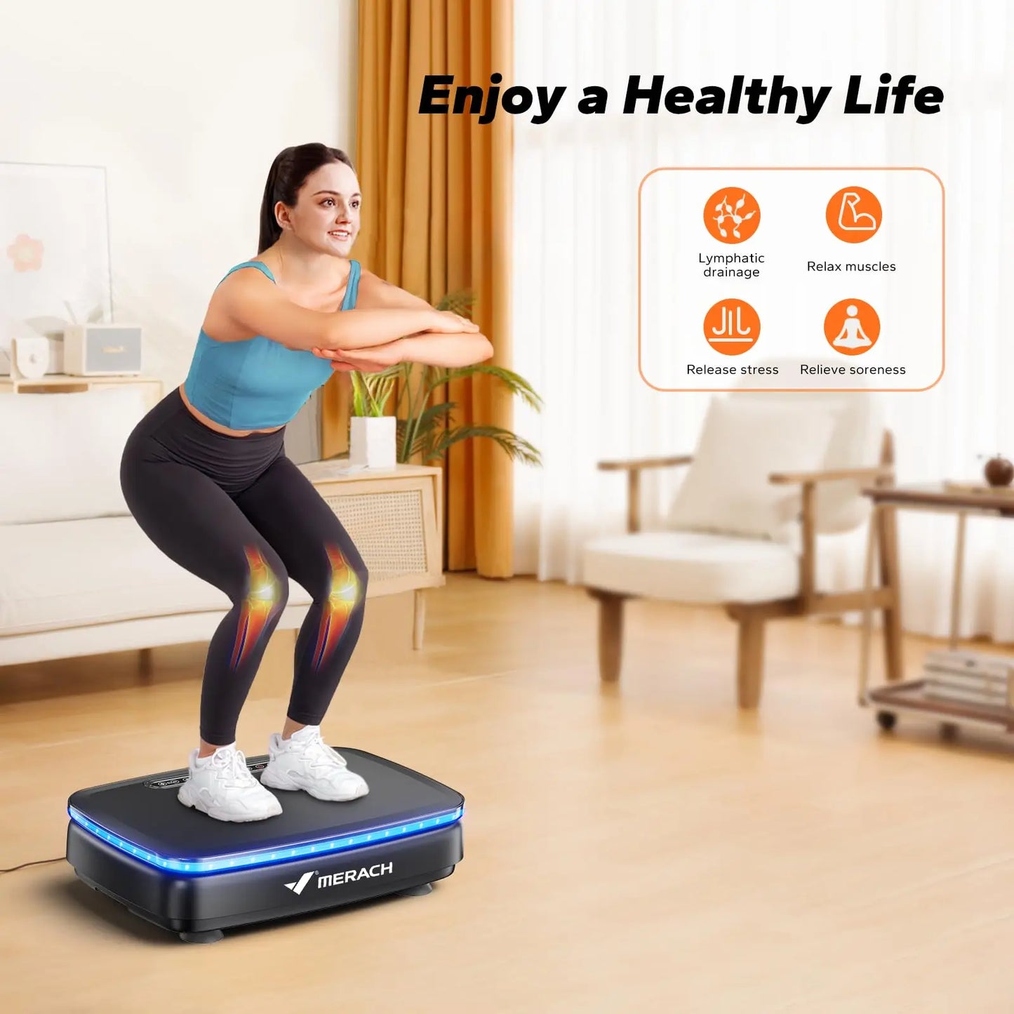 MERACH Vibration Plate Exercise Machine with Light Whole Body Workout Power Vibrate Platform Vibration Plate Lymphatic Drainage