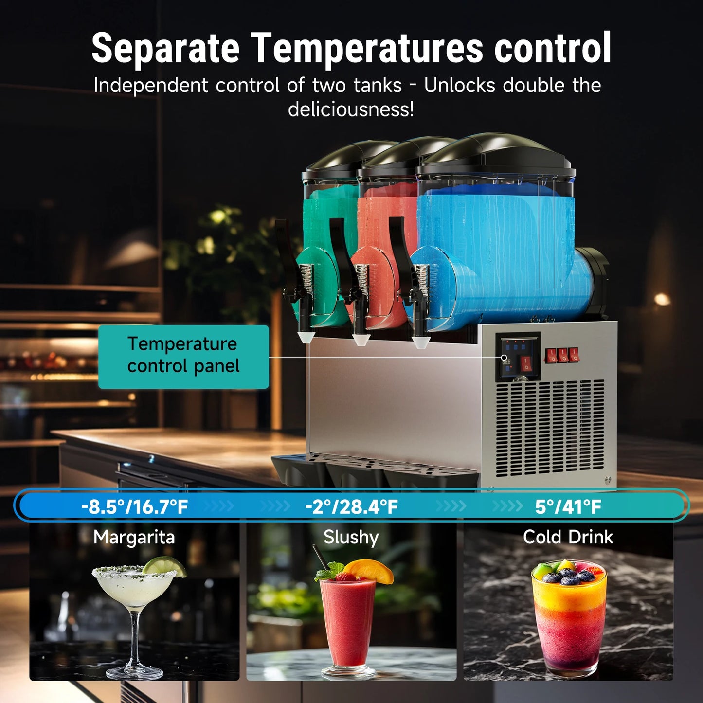 Commercial Slushy Machine for Frozen Drinks 45L 1300W 110V Large Slushie Maker Margarita Machine Electric Icey Smoothie Machine