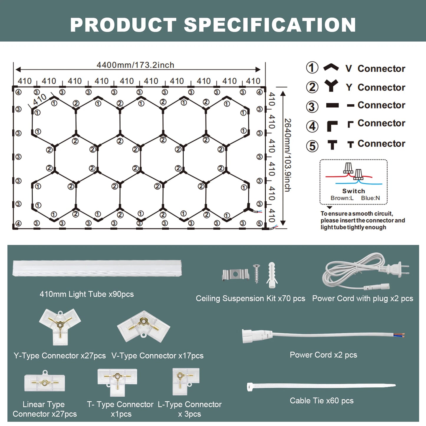 Hexagon Led Garage Lights with Frame 14 Hex Grid 720W 108000 LM Super Bright Led Garage Ceiling Lights 6500K Hex Led Lights