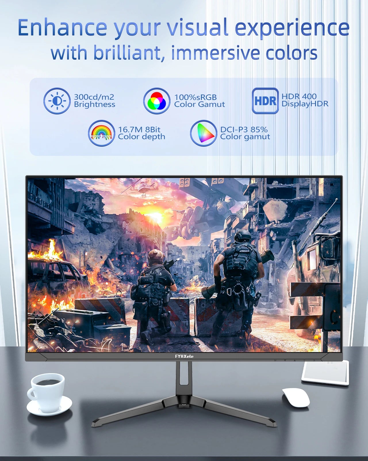 FYHXele 24.5 Inch HDMI DP Gaming Monitor Wide View Angle 320Hz 1080P PC Monitor 1ms Fast Response with LED Background Light