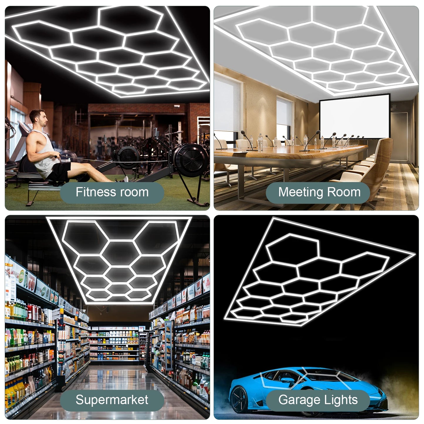 Hexagon Led Garage Lights with Frame 14 Hex Grid 720W 108000 LM Super Bright Led Garage Ceiling Lights 6500K Hex Led Lights