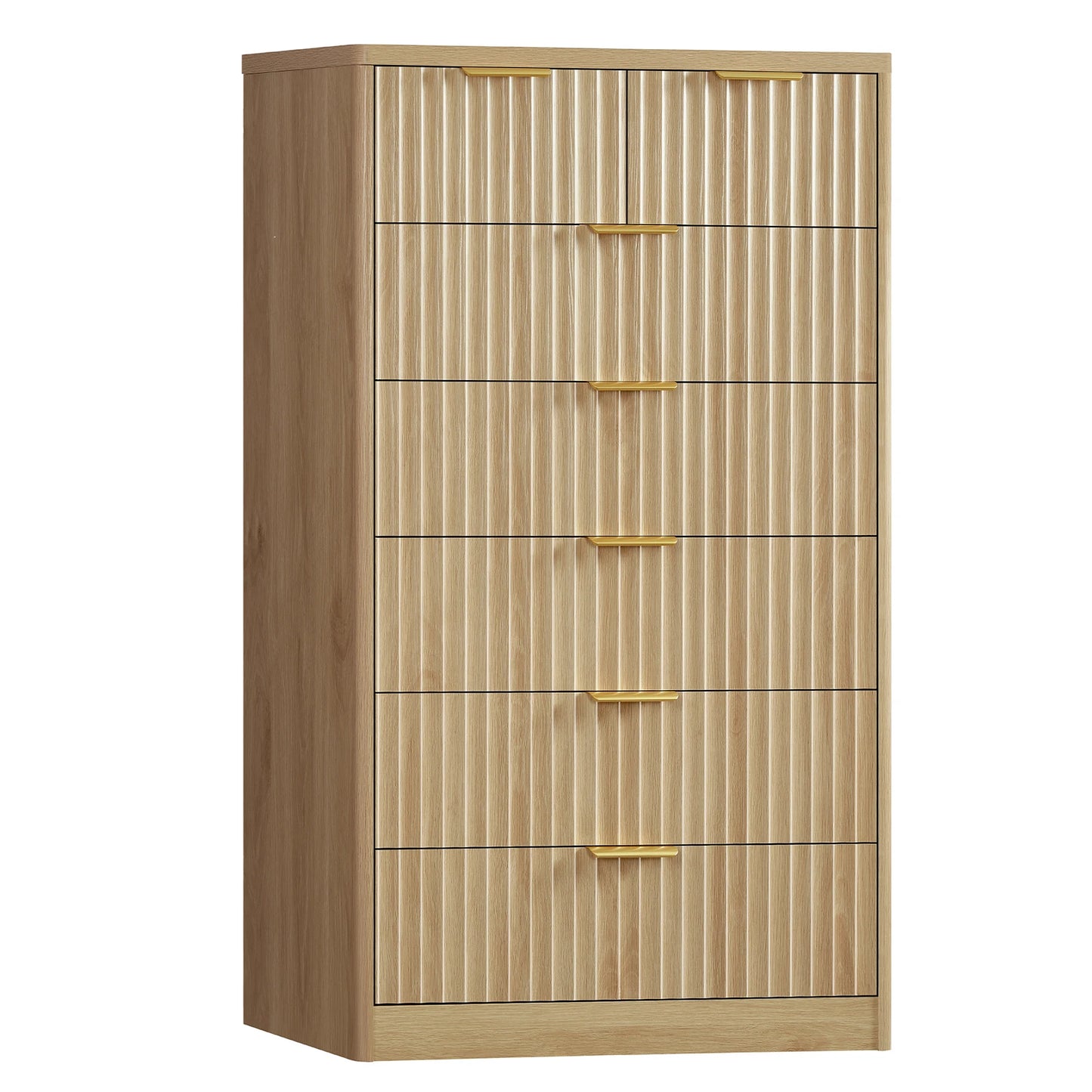 48" Tall Dresser for Bedroom with 7 Drawers, Dressers & Chests of Drawers with Metal Handle, Fluted Dresser, Wood Closet Clothes