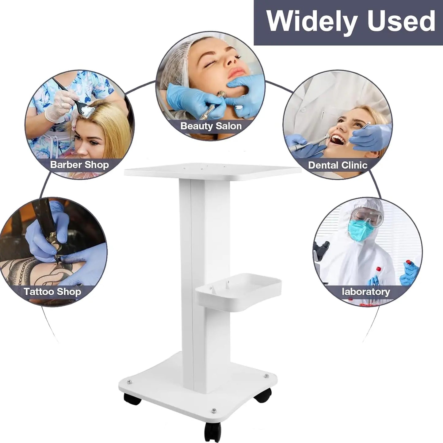 Beauty Salon Trolley Cart with Wheels, 3 Tier Beauty Rolling Cart, Rotate Adjustable Tattoo Table Salon Spa Rolling Trolly