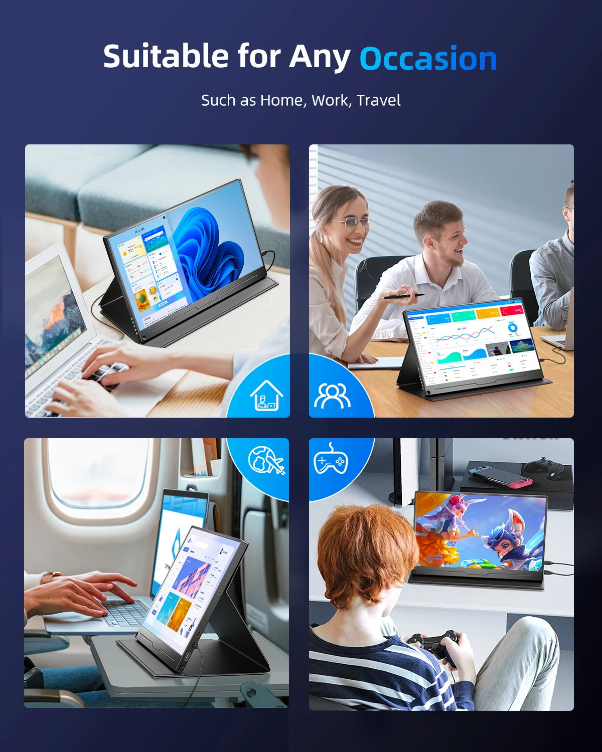 UPERFECT 2K Portable Monitor 16'' 60Hz LCD Gaming Display 2560x1600 QHD Travel Laptop IPS USB C Computer External Second Screen