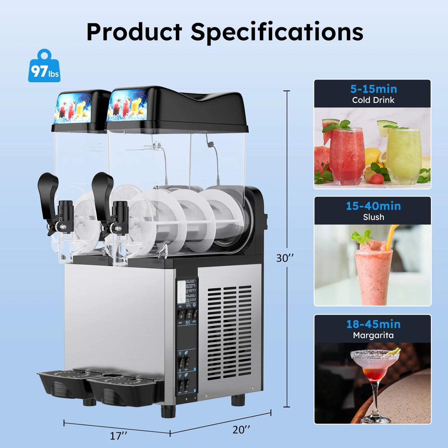 30L Commercial Slushy Machine Frozen Beverage Maker 5-45 Minute Cycle 8 Gal Capacity 110V