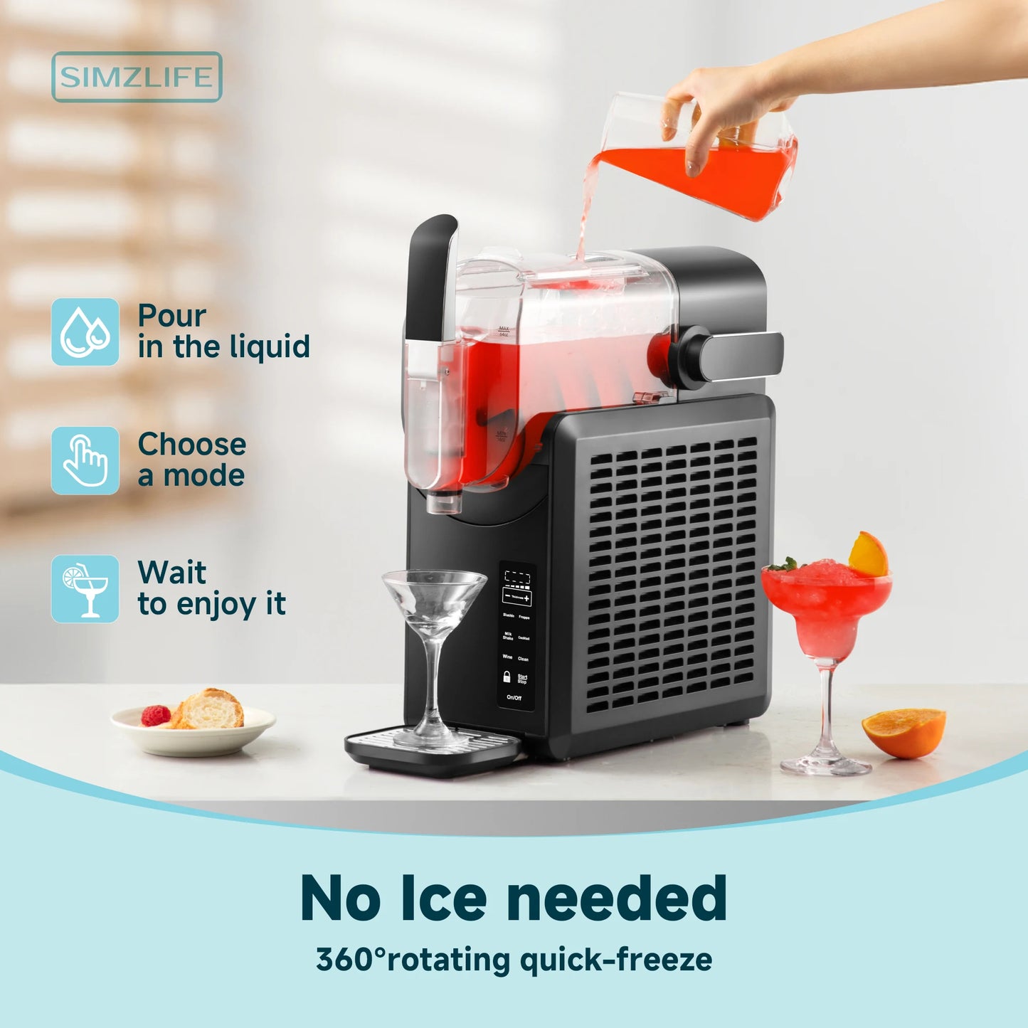 SIMZLIFE No Ice Needed 88 oz Slushie Machine Professional Frozen Drink Maker for Home with Self-Cleaning Function 5 Programs