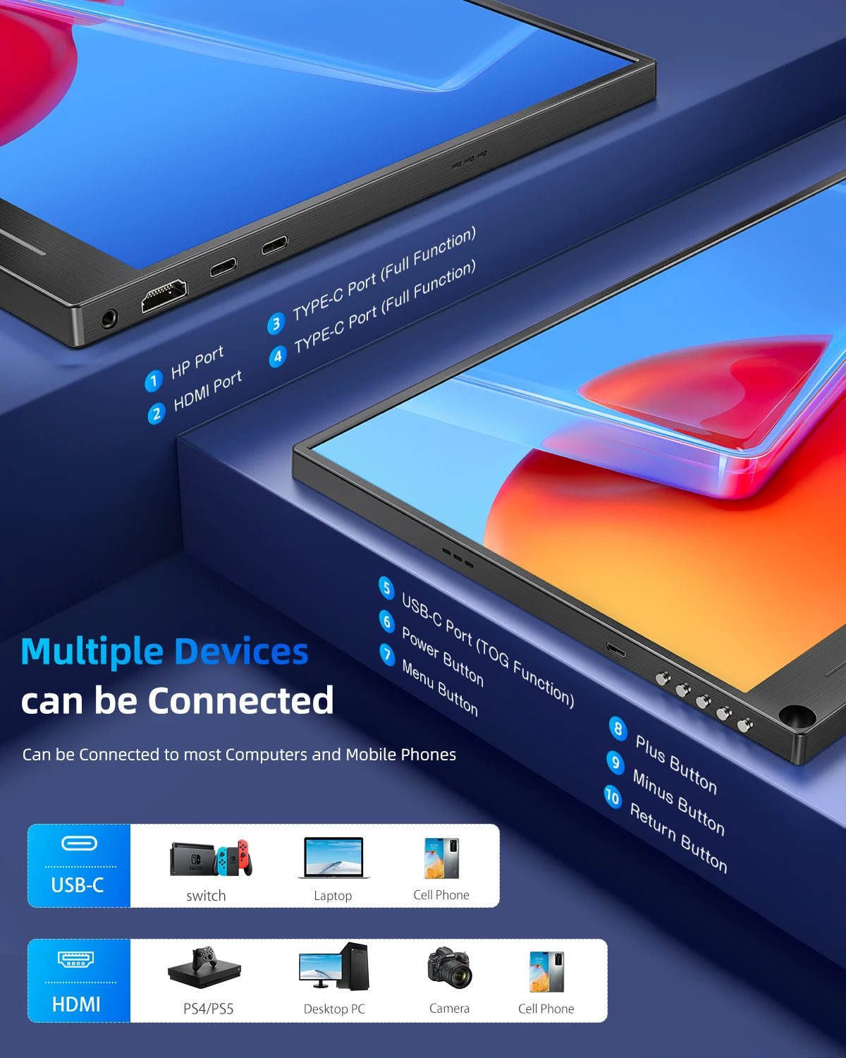 UPERFECT 2K Portable Monitor 16'' 60Hz LCD Gaming Display 2560x1600 QHD Travel Laptop IPS USB C Computer External Second Screen