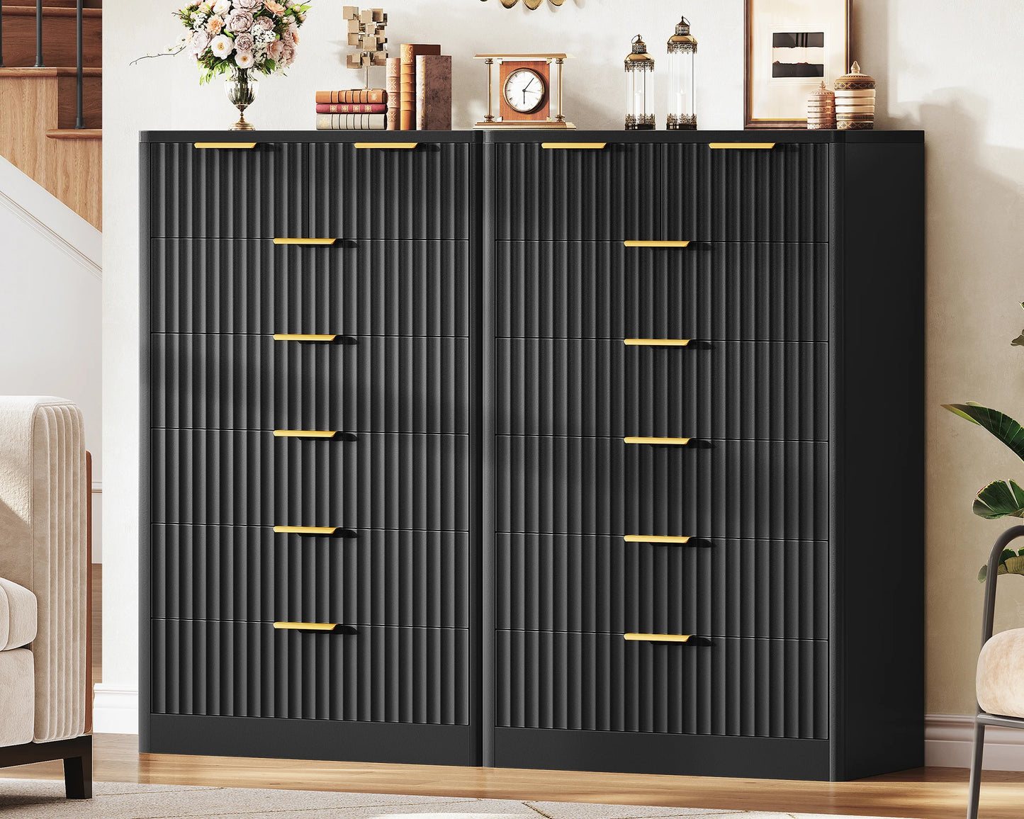 48" Tall Dresser for Bedroom with 7 Drawers, Dressers & Chests of Drawers with Metal Handle, Fluted Dresser, Wood Closet Clothes