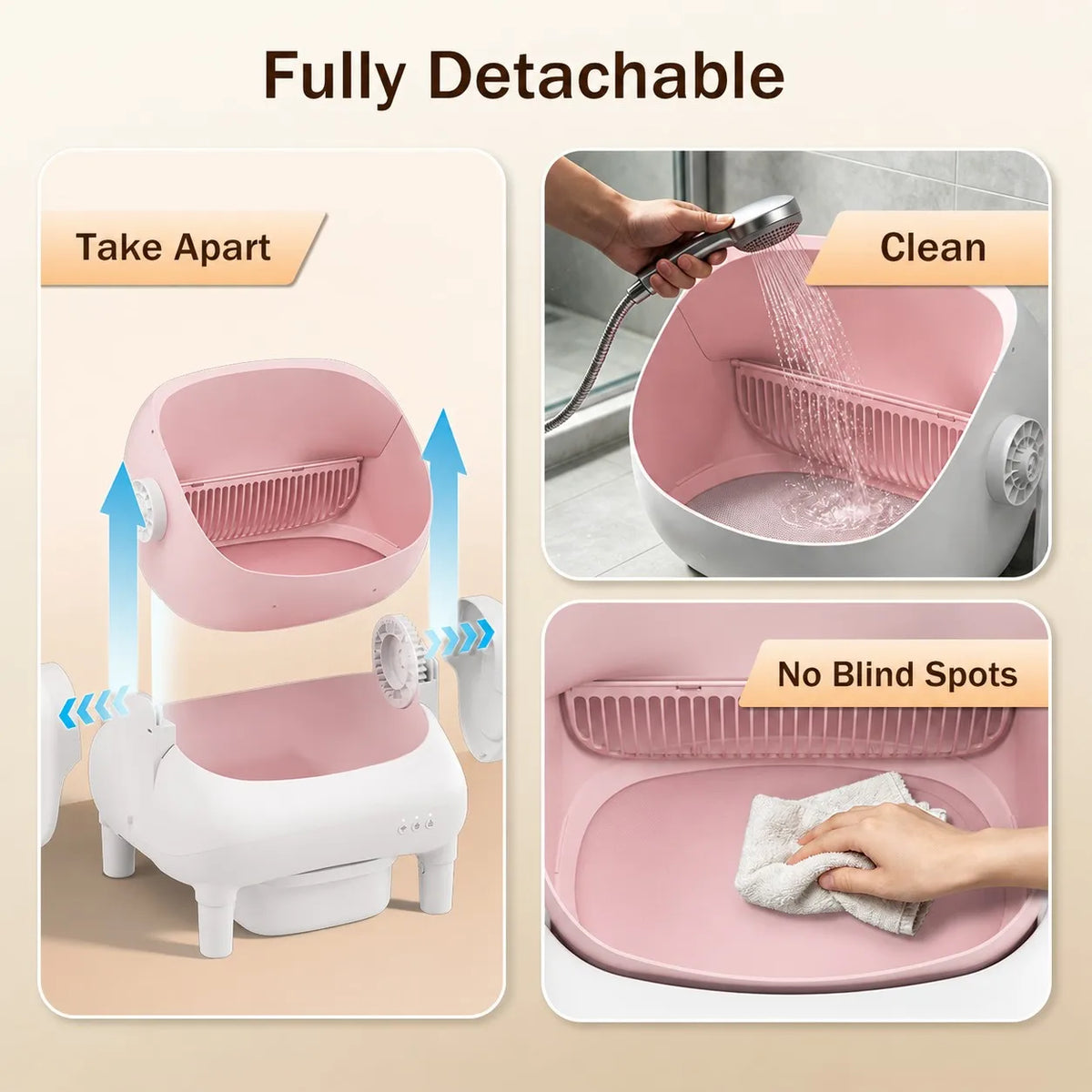 Cumrige Pink & Cream Beige Smart Self‑Cleaning Cat Litter Box, WiFi APP Remote Monitor Automatic Cat Toilet, Anti‑Pinch Safety Odor Isolation with Cleaning Brush & Waste Bags for Large Multi‑Cat Household