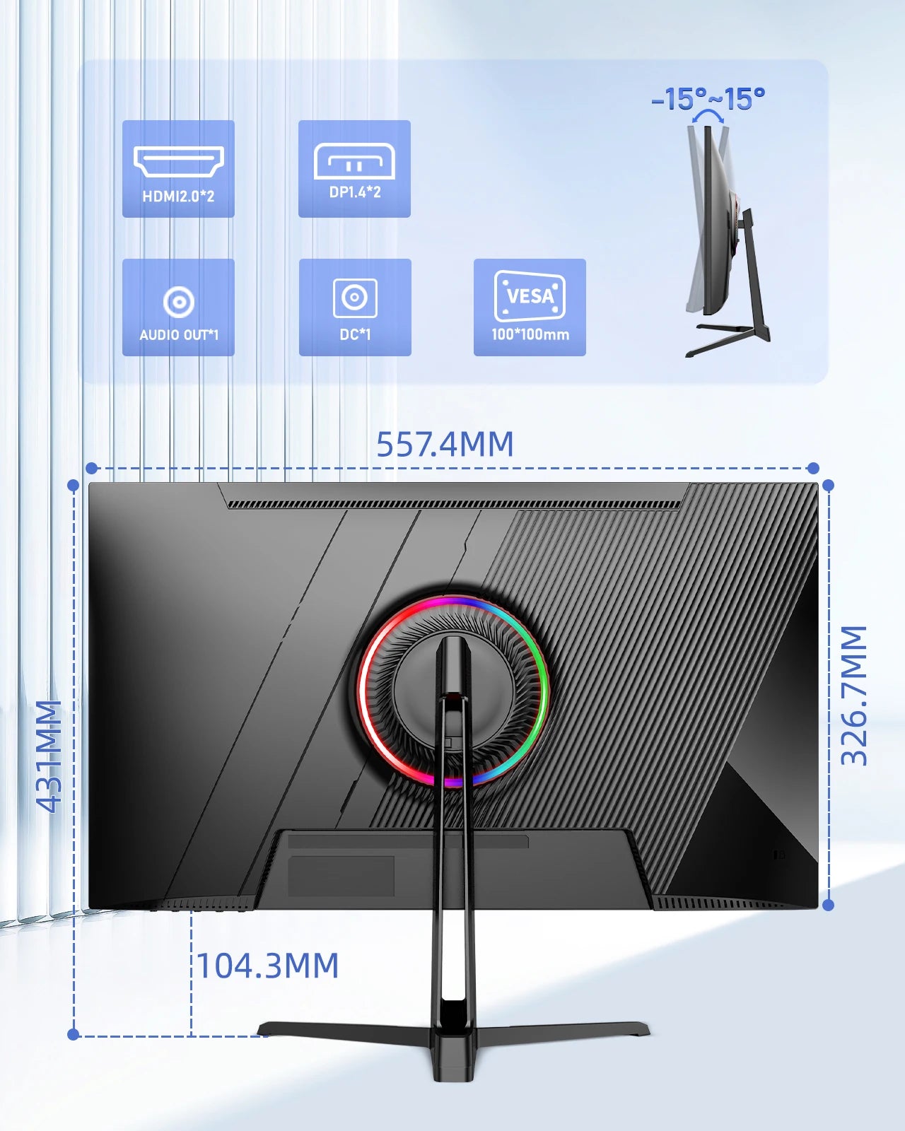FYHXele 24.5 Inch HDMI DP Gaming Monitor Wide View Angle 320Hz 1080P PC Monitor 1ms Fast Response with LED Background Light
