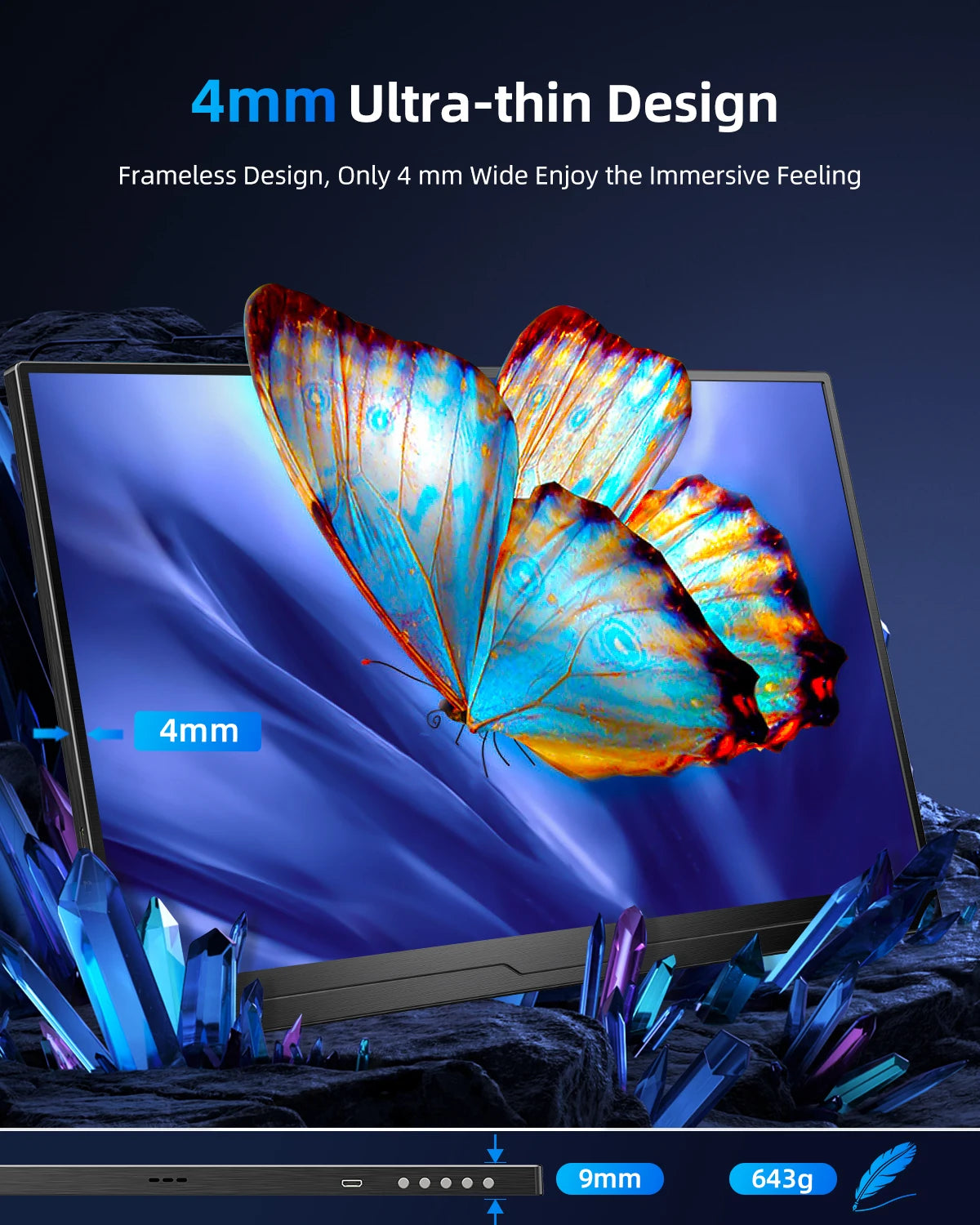 UPERFECT 2K Portable Monitor 16'' 60Hz LCD Gaming Display 2560x1600 QHD Travel Laptop IPS USB C Computer External Second Screen