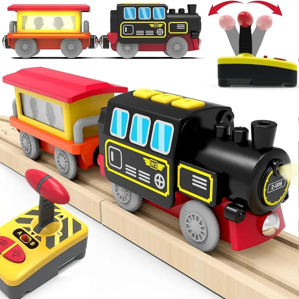 Motorized Train for Wooden Track, Battery Operated Locomotive Train, Remote Control Train for Track Set, Powerful Engine Train