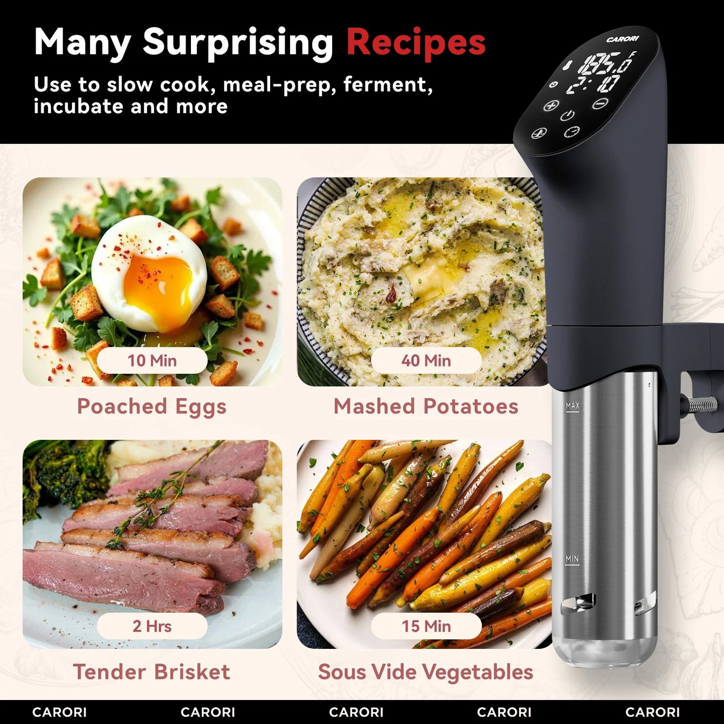 Sous Vide Machine 1100W, Sous Vide Precision Cooker, Ultra Quiet Immersion Circulator with Recipes, Accurate Temperature, Black
