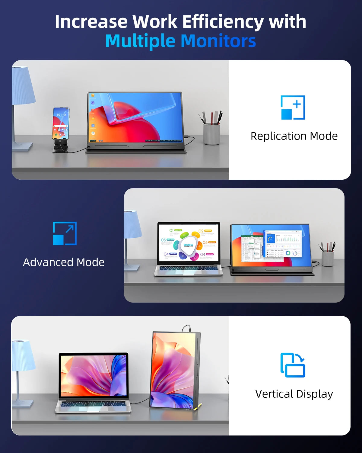 UPERFECT 2K Portable Monitor 16'' 60Hz LCD Gaming Display 2560x1600 QHD Travel Laptop IPS USB C Computer External Second Screen