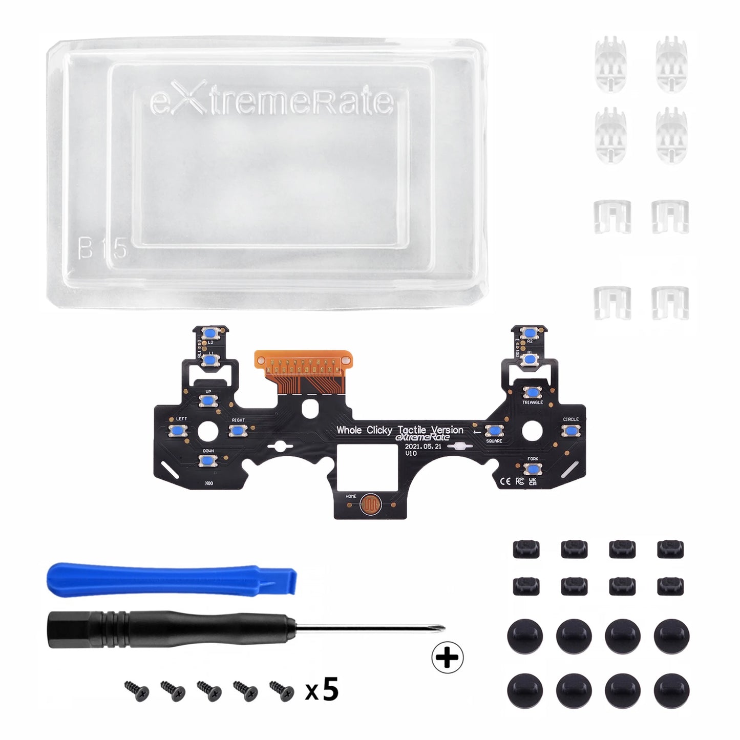 eXtremeRate WHOLE TACTILE Clicky Kit Face Dpad Buttons Flashshot Stop Flex Cable Mouse Click Kit for ps4 Controller CUH-ZCT2