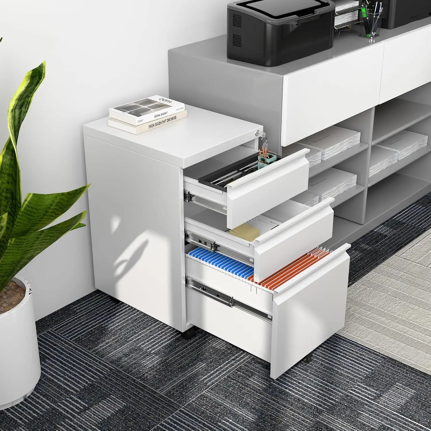 AOBABO 3 Drawer Mobile File Cabinet with Lock, Under Desk Metal Filing Cabinet for Office,Home,A4/Legal/Letter Size