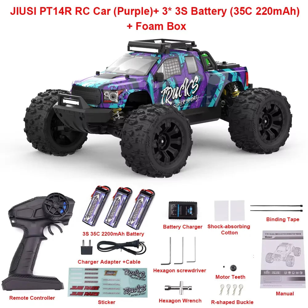 JIUSI RC Car PT14R MT14R 1/14 Brushless 80km/h 2.4G Remote Control 4WD Racing Car 3S 35C 2200mAh High Speed Off-road RC Truck