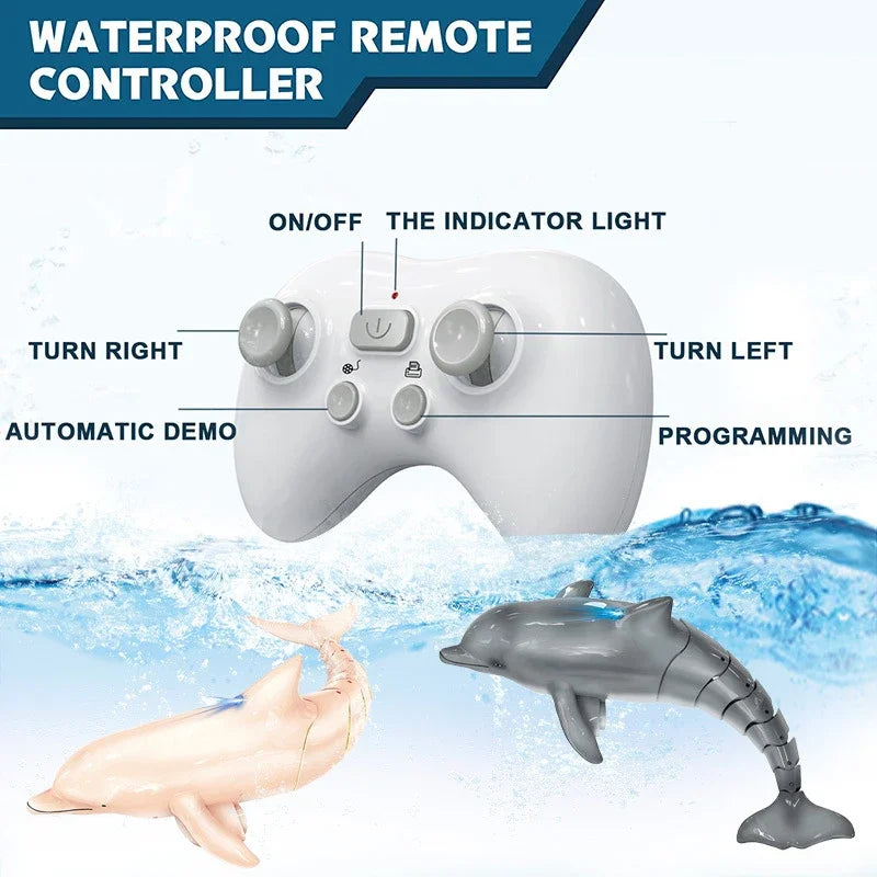 Rc Animal 2.4G Remote Control Dolphin with Light Biomimetic Electric Water Toys for Pool Waterproof Radio-Control Boat Kids Gift