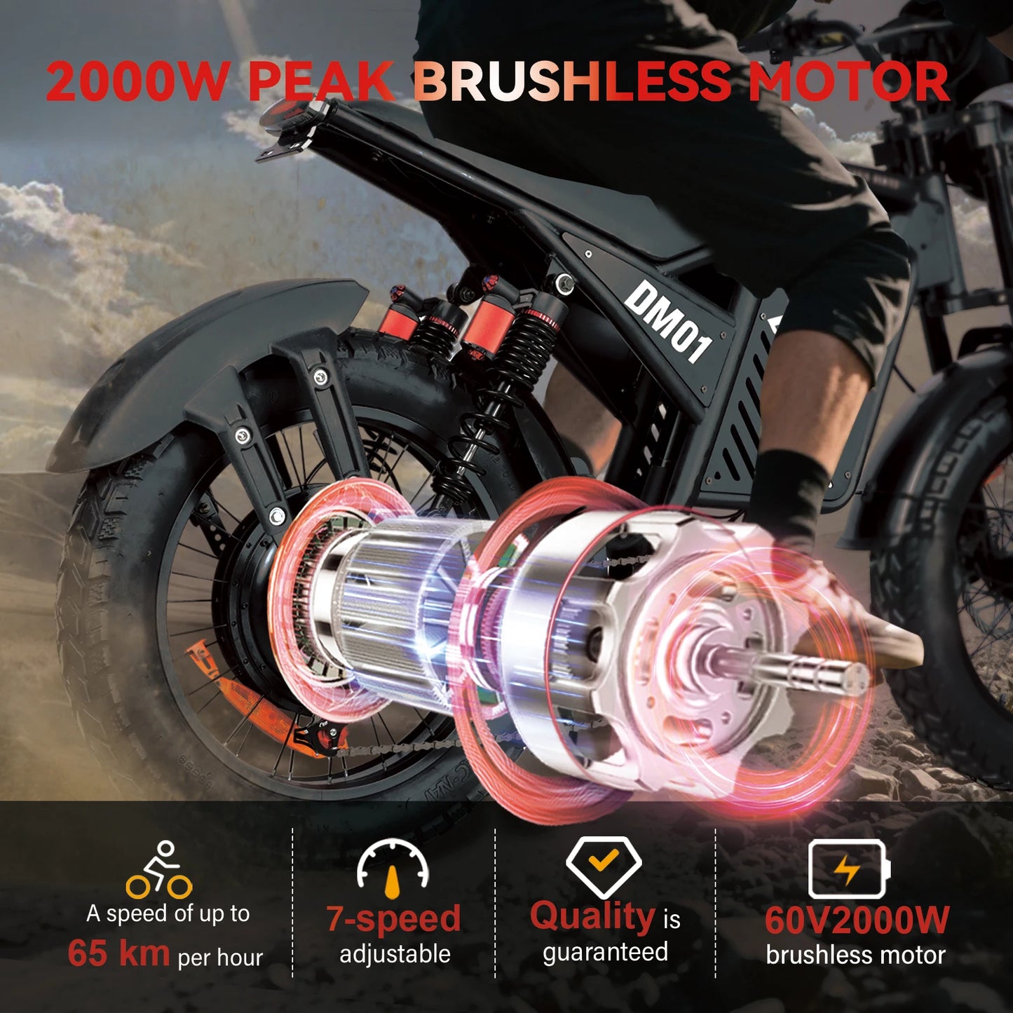 【1 Year Warranty】BAOLUJIE DM01 Moto Electric Bicycle 60V 30AH Battery 42 MPH Electric Bike E-Bike Adult for Electric Motorcycle