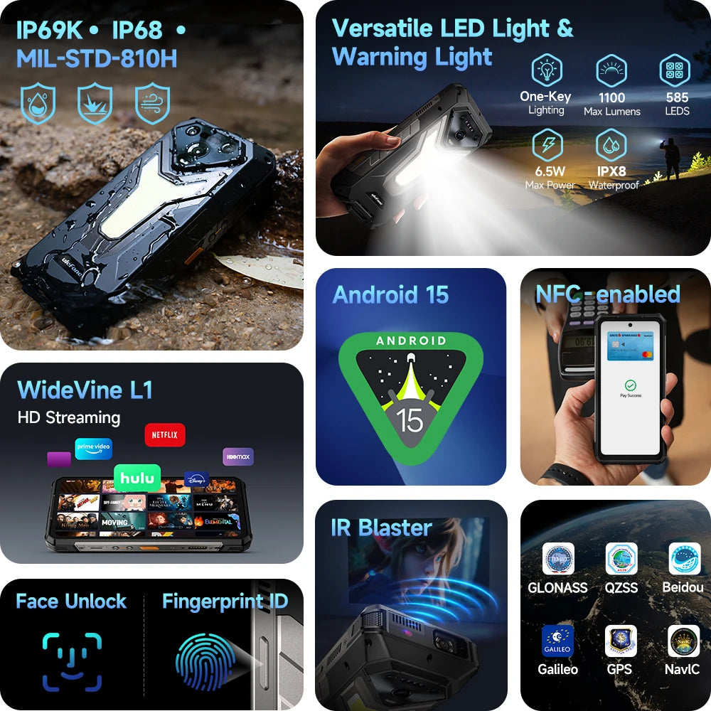 【Ships from US】Ulefone Armor 34 Pro 5G AI Rugged Phone 25500mAh Up to 32GB+512GB Built-in Projector 120Hz 6.95" NFC Smartphone