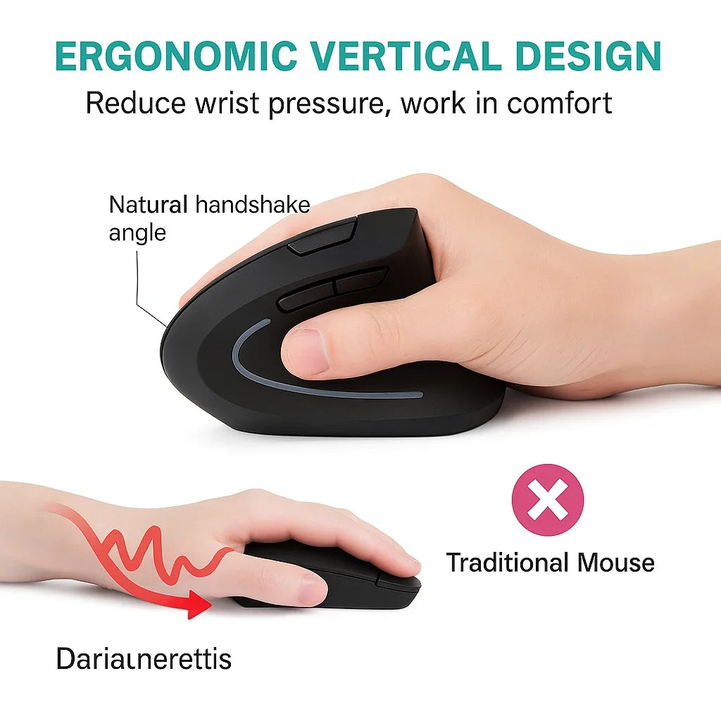 OUIO Ergonomic Wireless Mouse, Rechargeable, Bluetooth5.4 & 2.4GHz Dual Mode, Silent Click, for Laptop/PC/Mac