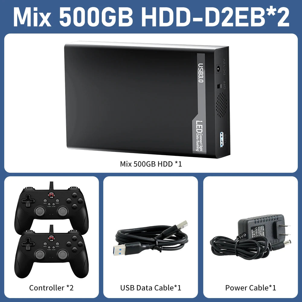 Mix 500GB Gaming HDD Retro Video Game Console Retrobat＆Playnite＆Launchbox OS for XBOX/PS3/PS2/Switch/Wii/WiiU with 38000+Games