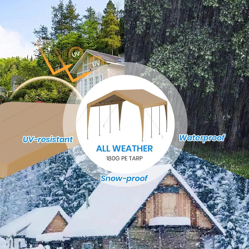 10x20 FT Heavy Duty Carport, Outdoor Portable Car Canopy Garage, Galvanized Steel Frame, UV-Resistant Waterproof PE Tarp