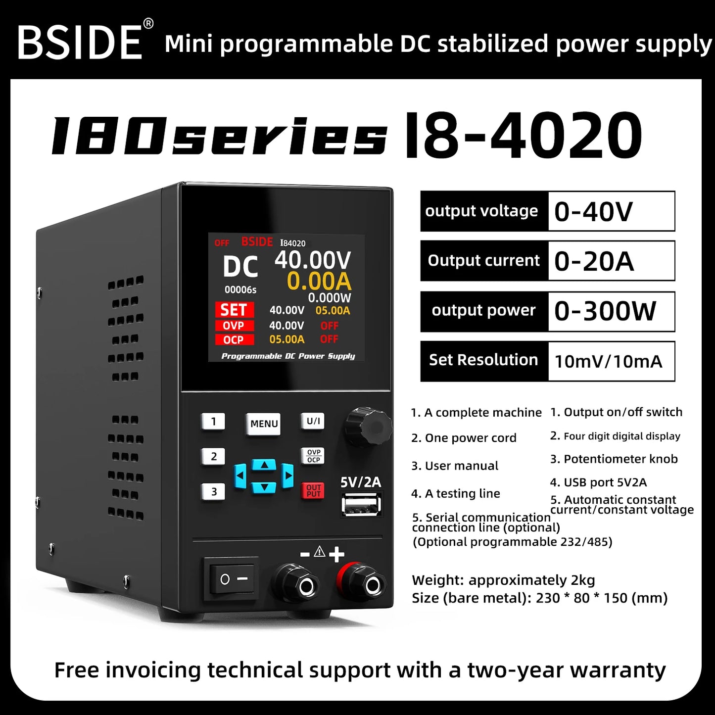 BSIDE DC Laboratory Regulated Power Supply Programmable 30V/10A 40V/20A Adjustable Bench Switch Preset Current Stabilizer ON/OFF