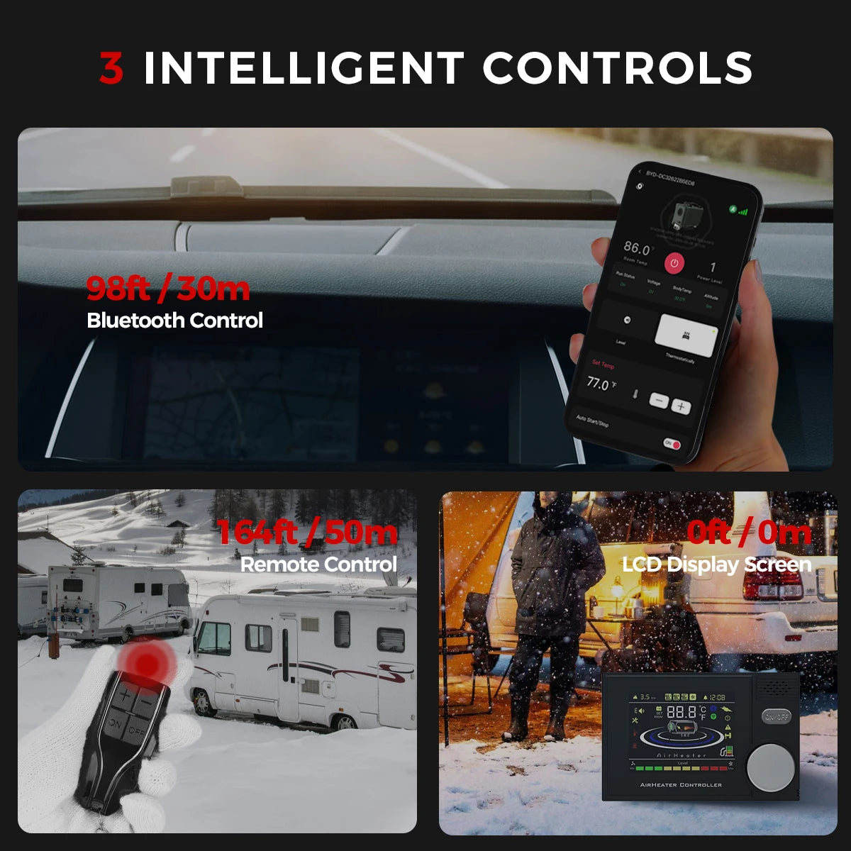 8KW 12V/24V/220V Ultra Silent Portable Diesel Air Heater w/Bluetooth App Automatic Altitude Car Heater for RV car campervan Home