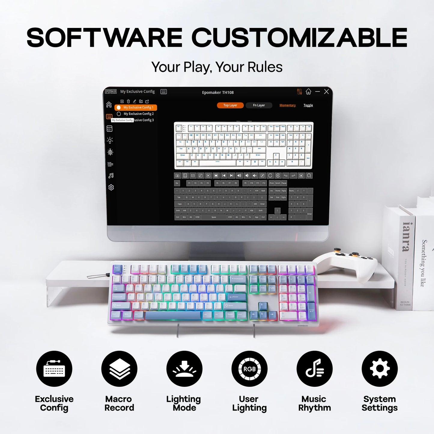 EPOMAKER TH108 100% Full Size Gasket Wired/Bluetooth/2.4Ghz Wireless NKRO Mechanical Gaming Keyboard 8000mAh Battery RGB Backlit