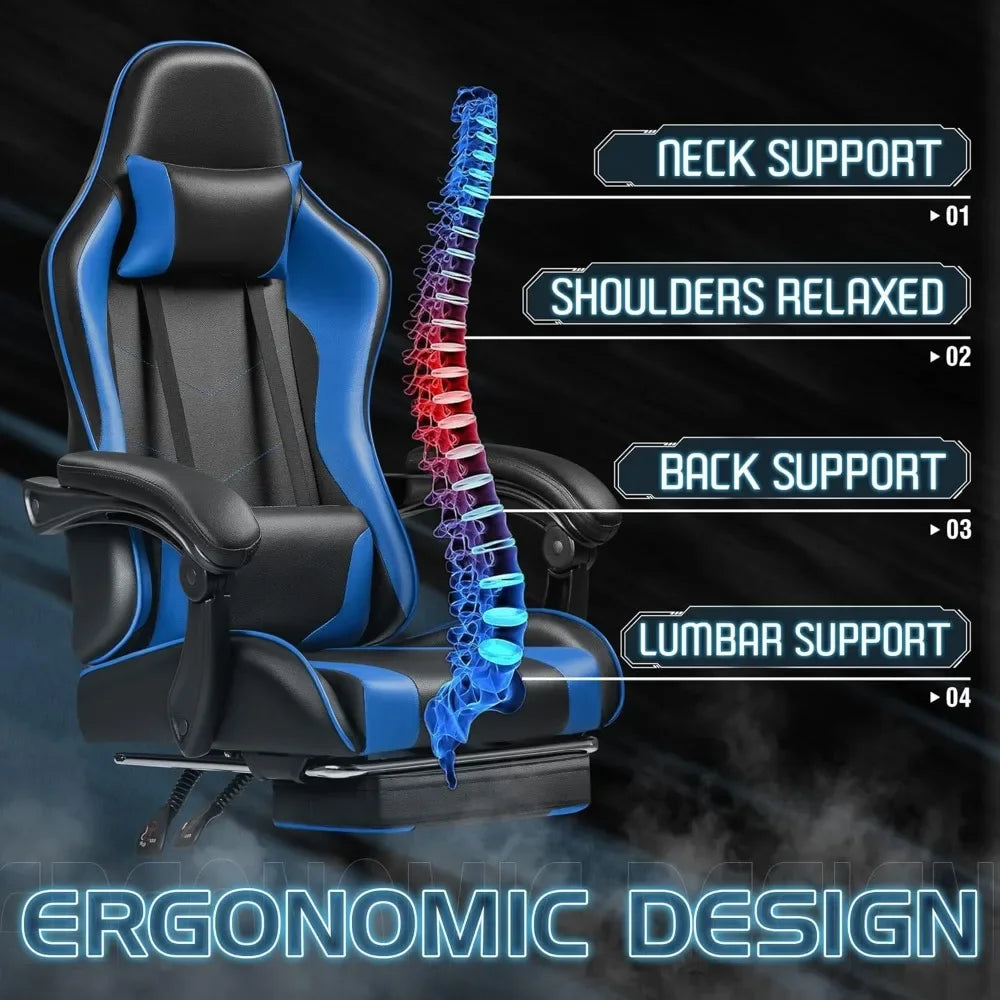 Gaming Chair, Video Game Chair with Footrest and Massage Lumbar Support, Ergonomic Computer Chair Height Adjustable