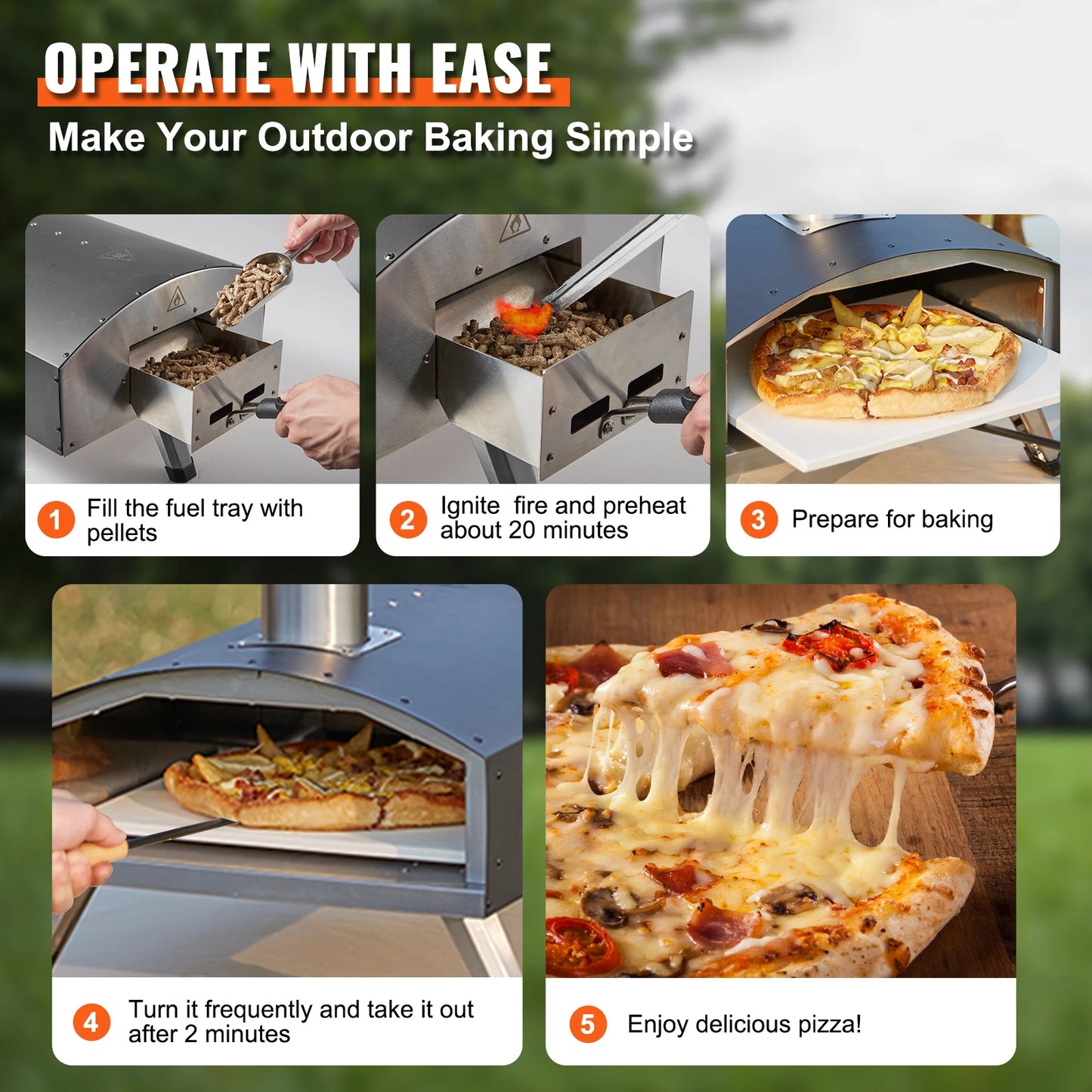 SucceBuy 12" Portable Pizza Oven Wood Fired Food Grade Stainless Steel BBQ Picnics Baking Pizza Burner for Backyard Camping