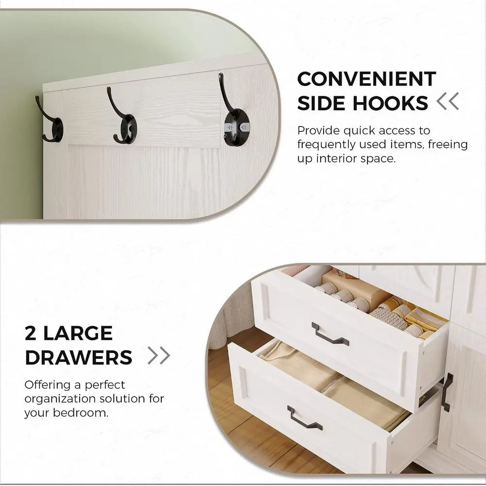 Armoire Wardrobe Closet with 4 Doand Ders, White | Wardrobe Cabinet with Storage Shelves and Side Hooks, Clothing Storage Cabine