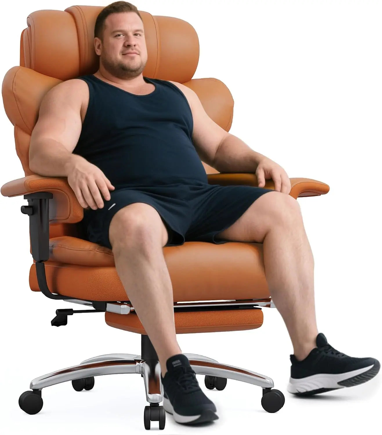 Big and Tall Office Chair - High Back Leather Executive Office Chair with Foot Rest & Lumbar Support, Ergonomic Reclining Gaming