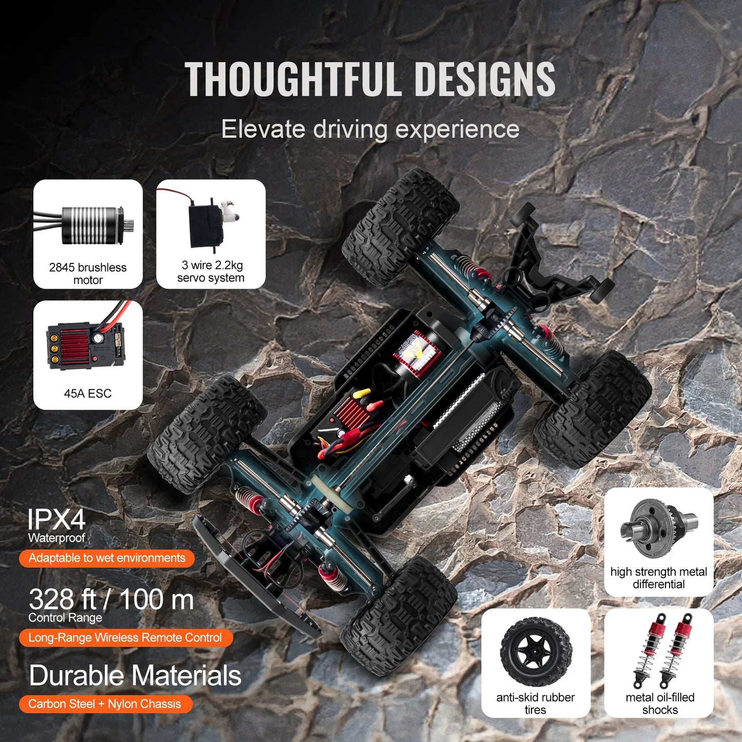 SucceBuy 50 km/h 1:10 RC Car High Speed All Terrain 4WD Off-Road Truck with 45° Wheelie Hobby RC Racing Car Toys Gift for Kids