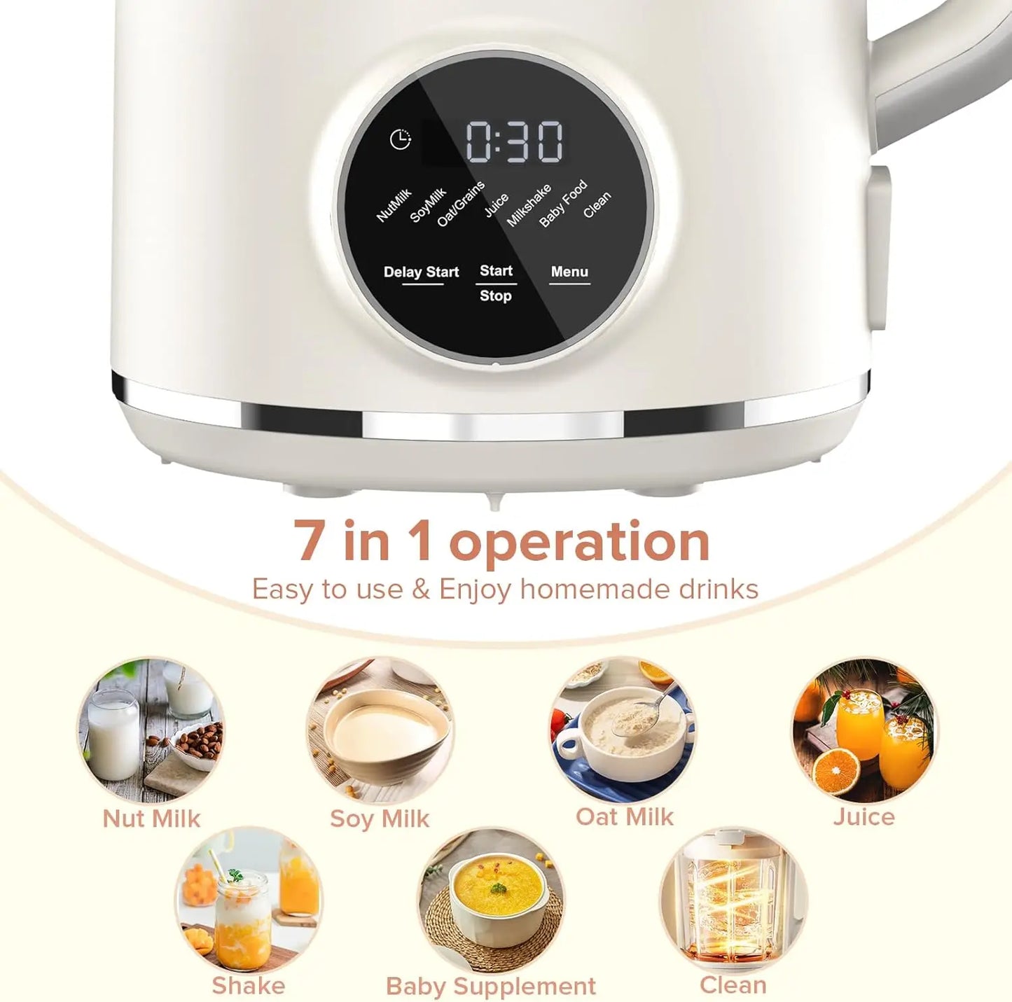 N7 Nut Milk Maker, 50oz (1.5L) Automatic Soy Milk Maker Machine for Homemade Oat Milk, Nutmilk, Juice, Milkshake, Baby Food, Gra