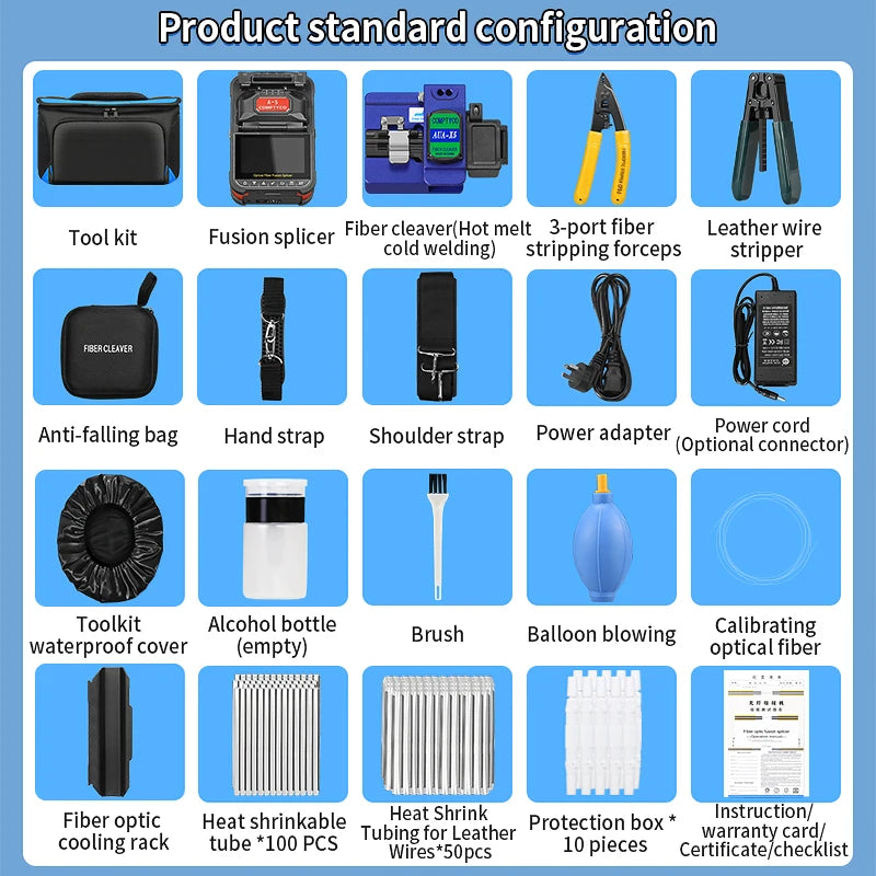 COMPTYCO A-5 Fiber Optic Fusion Splicer SM MM Multilingual Optical Fiber Welding Machine Fiber Core Hot Melt Built in OPM VFL