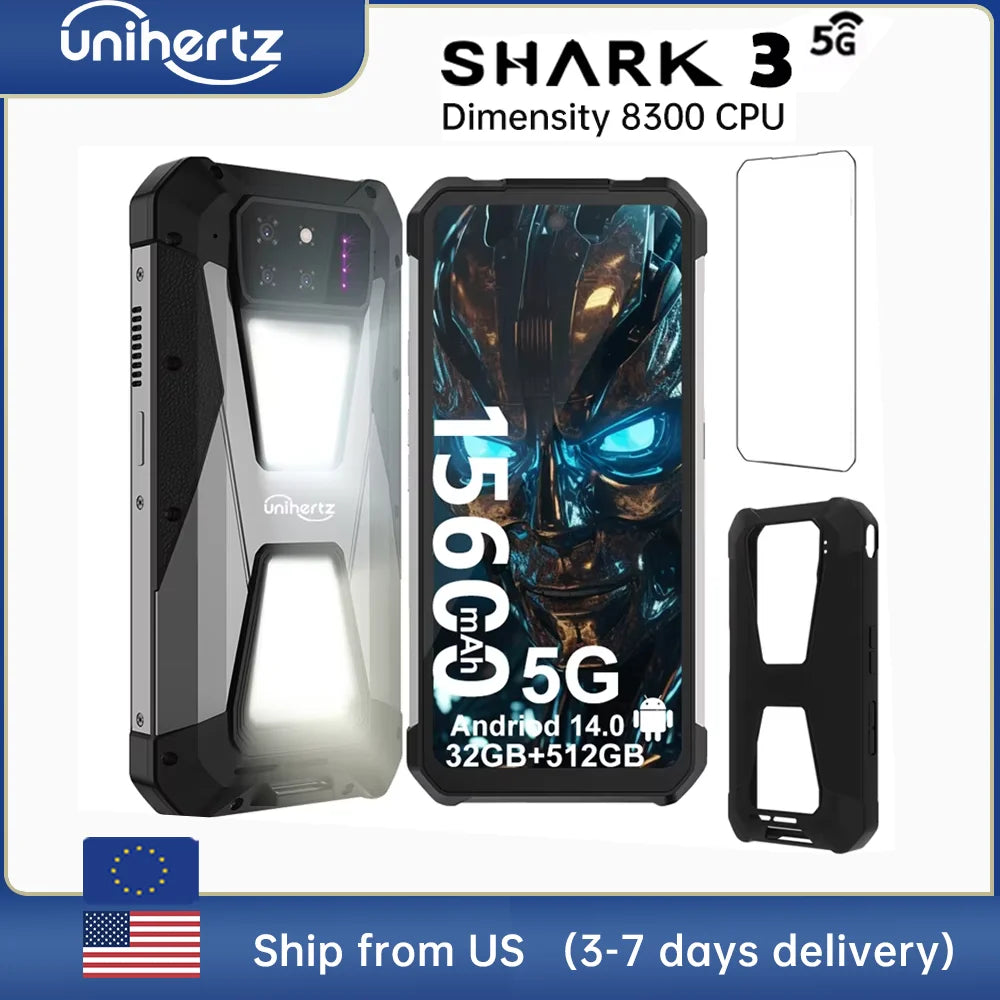 Unihertz Shark 3 by 8849 Rugged Smartphone android 14 3K AMOLED Display 32GB RAM 512GB ROM Dimensity 8300 CPU Mobile Phone