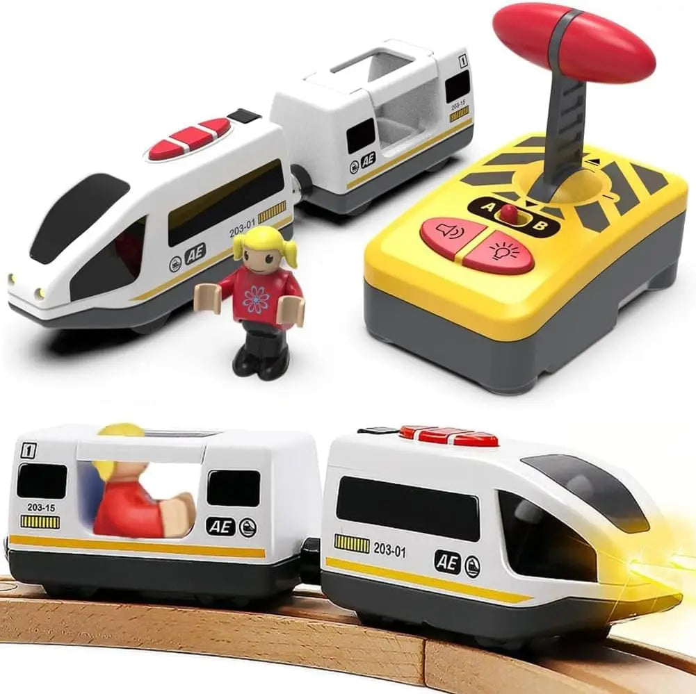 Motorized Train for Wooden Track, Battery Operated Locomotive Train, Remote Control Train for Track Set, Powerful Engine Train