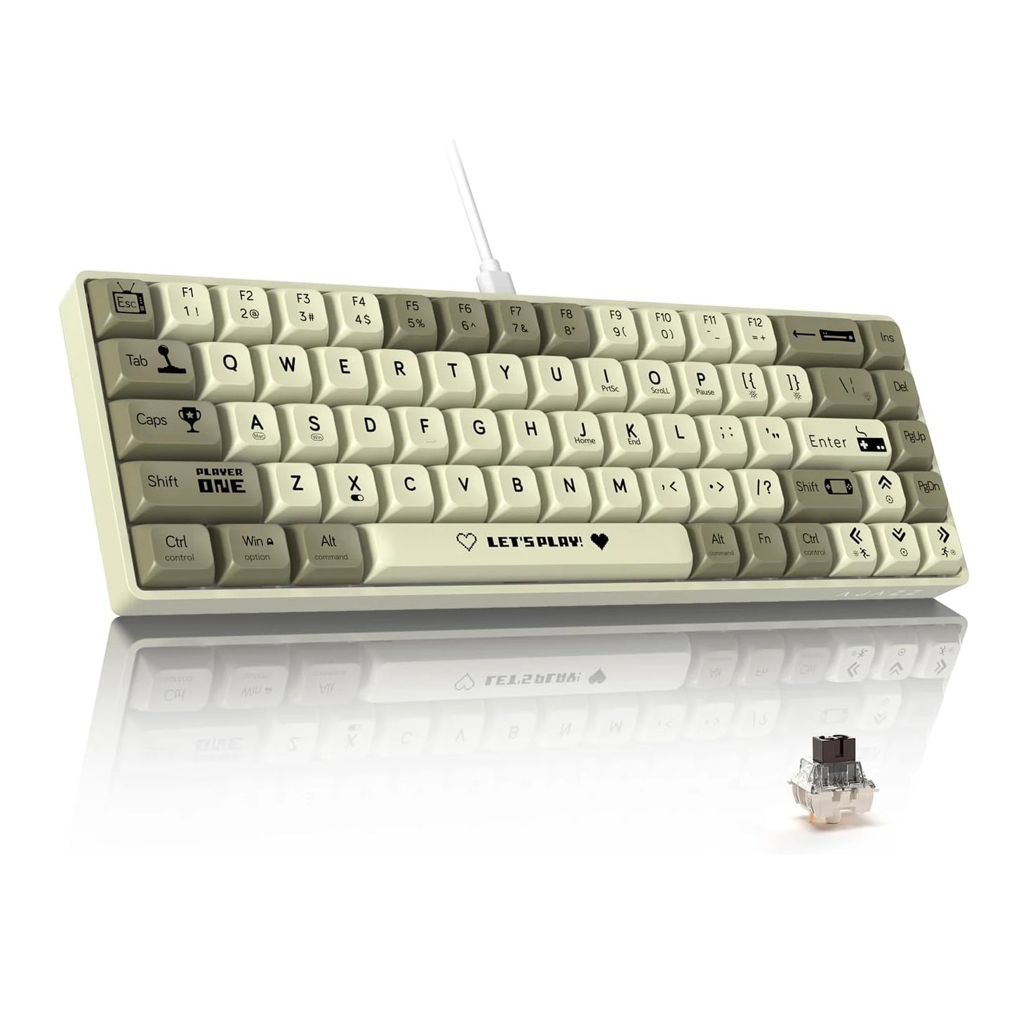 ATTACK SHARK AK680 60% Wired Mechanical Gaming Keyboard,Hot-Swappable,RGB Rainbow Backlit,UV Printing and EVA Sound Control