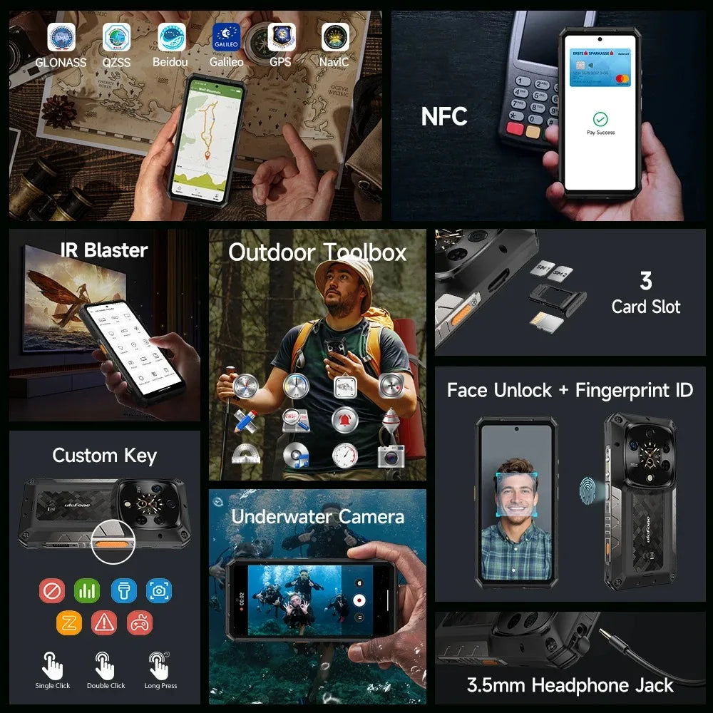Ulefone Armor 28 Pro 5G AI Rugged Phone 6.67”AMOLED 64MP Smartphone 120W MTK Dimensity 7300 10600mAh 512GB ROM Mobile phone