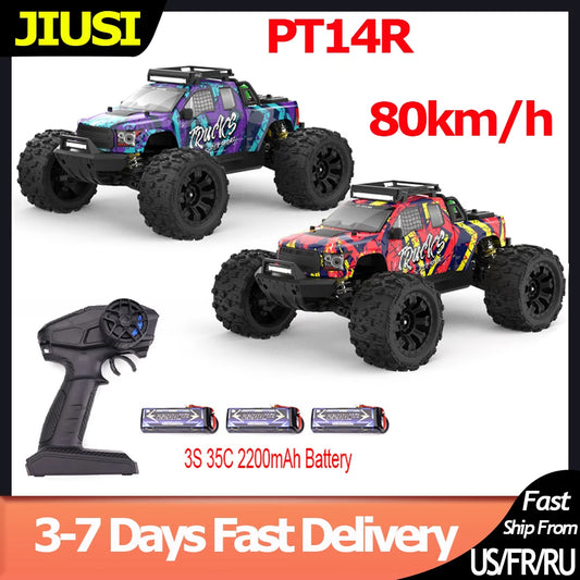 JIUSI PT14R MT14R 1/14 RC Car 4WD 80km/h Brushless 2.4G Remote Control Racing Car 3S 35C 2200mAh High Speed Off-road RC Truck