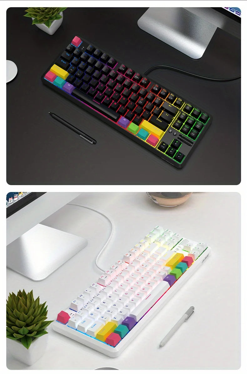 AJAZZK870T mechanical keyboard, wireless bluetooth dual-mode gaming, gaming 87 keys, simple and portable multimedia knob